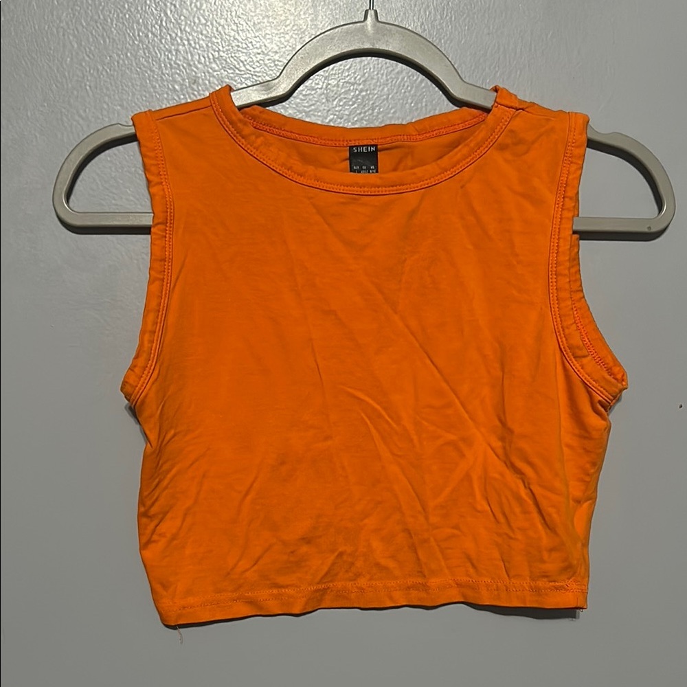 SHEIN Orange Sleeveless Muscle Crop Top